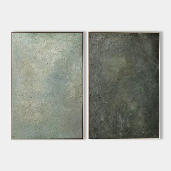 Set of 2 Modern Green Minimalist Canvas Art Pure Dark Green Painting 2 Pieces Canvas Wall Art