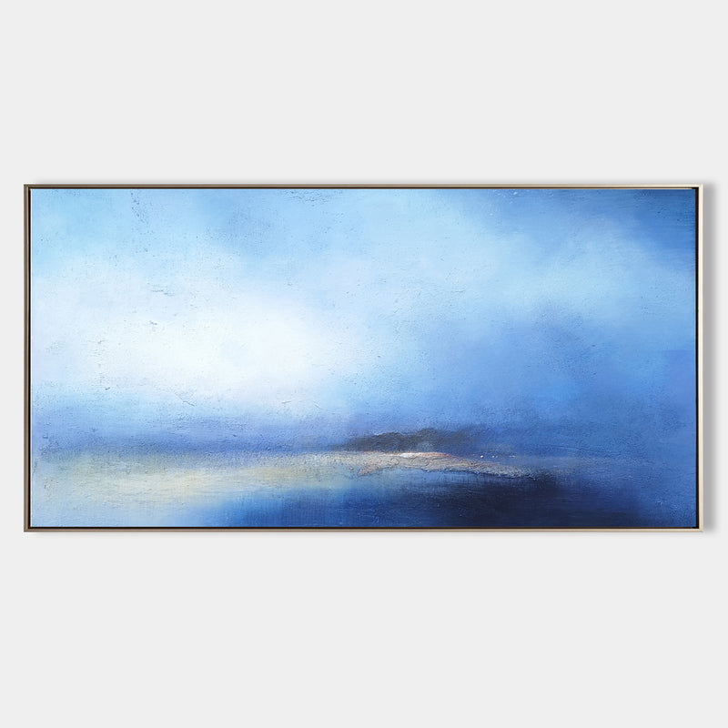 Large Beach Canvas Wall Art Panoramic Blue Ocean painting Acrylic Blue Sky Paintings Blue Wall Art For Living Room