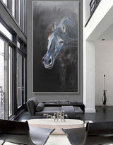 Large Black Arabian Horse Paintings Equestrian Painting Framed Horse Wall Art