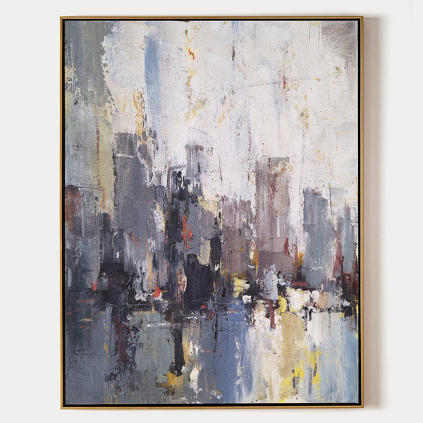 Abstract City Skyline Painting Big Modern Chicago Cityscape Art Urban Painting 