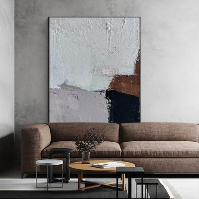 Grey Abstract Wall Art, Brown Abstract Canvas Wall Art, Large Abstract Acrylic Painting For Sale