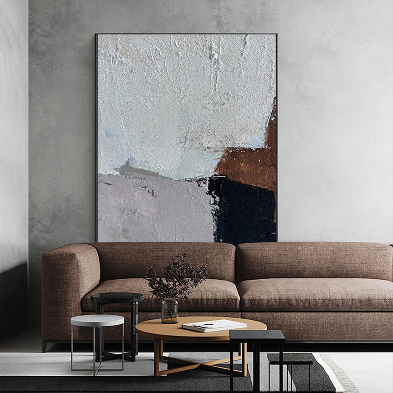 Grey Abstract Wall Art, Brown Abstract Canvas Wall Art, Large Abstract Acrylic Painting For Sale