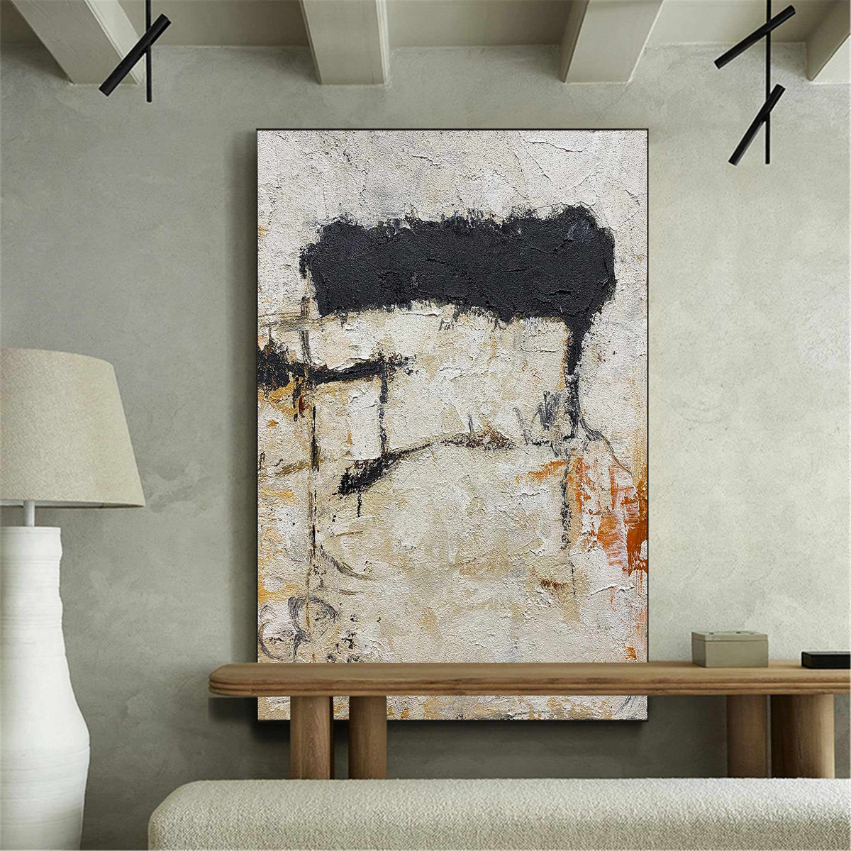 Original Minimalist Abstract Art Large Black White Yellow Acrylic Painting On Canvas Contemporary Art Modern Canvas Art