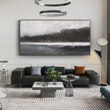 Large Black And White Abstract Art, Landscape Canvas Wall Art Modern Acrylic Painting For Sale