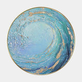 Modern Abstract Art Blue Wave And Ocean Painting Circular Wall Art Framed Painting