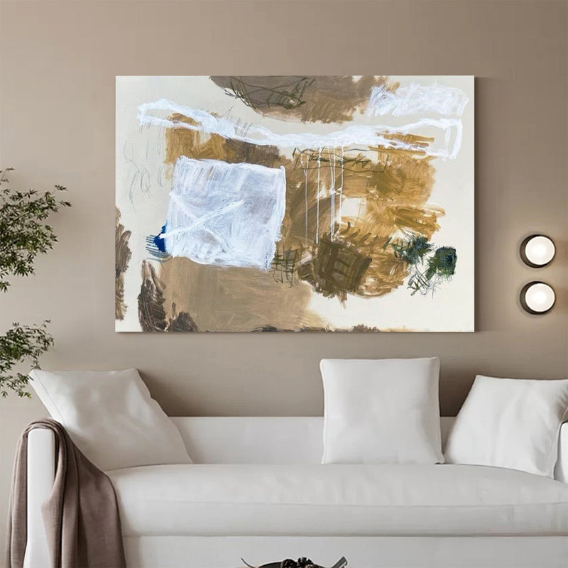 Large Canvas Abstract Art Khaki Abstract Canvas Painting Abstract Painting In Beige