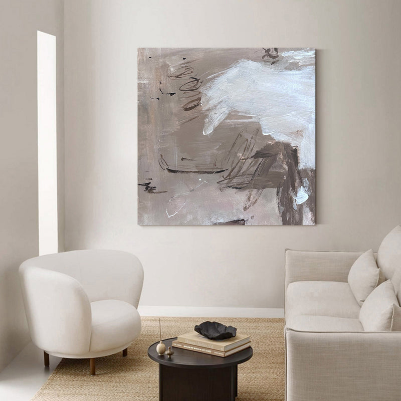 Modern Wabi-sabi Grey Brown Abstract Art Large Abstract Wall Art Painting For Livingroom