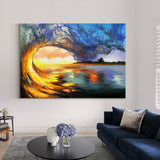 Sunset And Ocean Acrylic Painting Large Ocean Canvas Art Ocean Wave Art For Living Room Wall Art