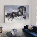 Modern Acrylic Horse Painting Black Running Horses Canvas Wall Art Extra Large Wild Horse For Sale