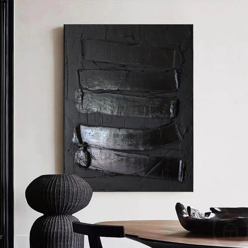 Large Black Abstract art Black 3D Textured Painting Black 3D Minimalist Painting For Sale