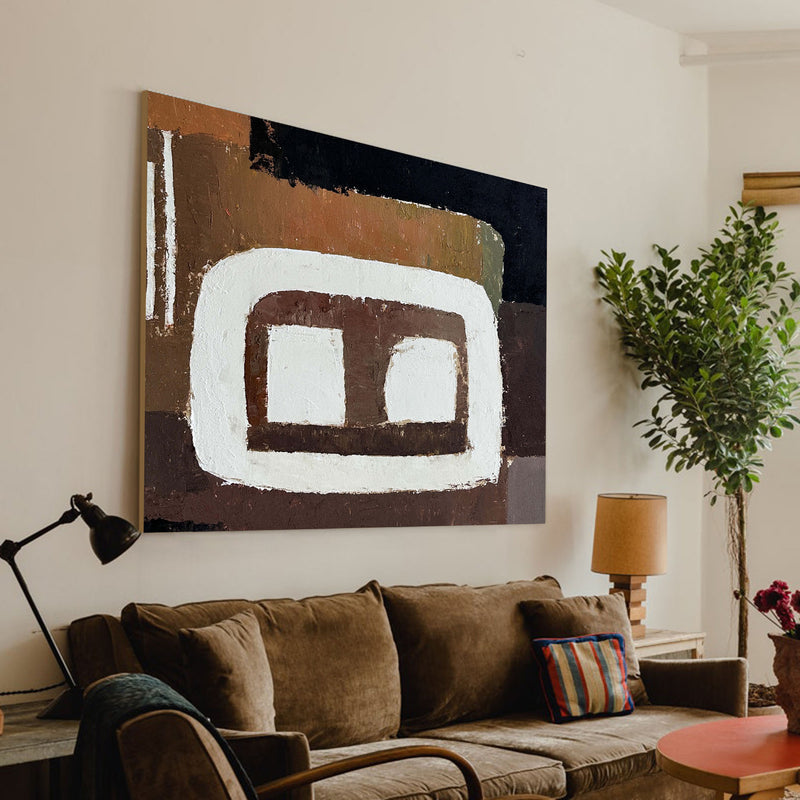 Modern Brown Abstract Wall Art Large Japandi Interior Canvas Art Horizontal Wall Art For Sale