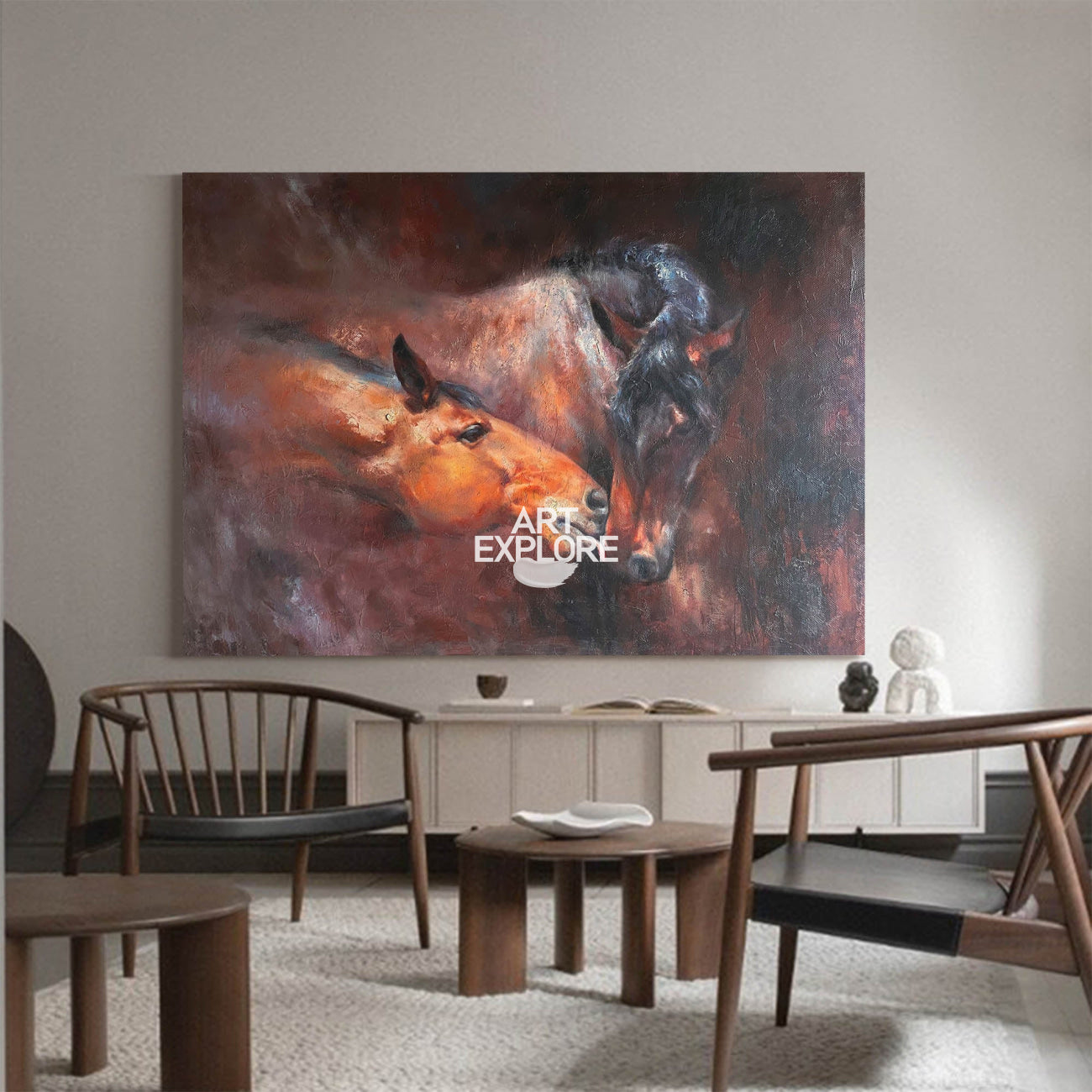 Modern Wild Horse Acrylic Painting Large Brown Horses Livingroom Canvas Wall Art For Sale