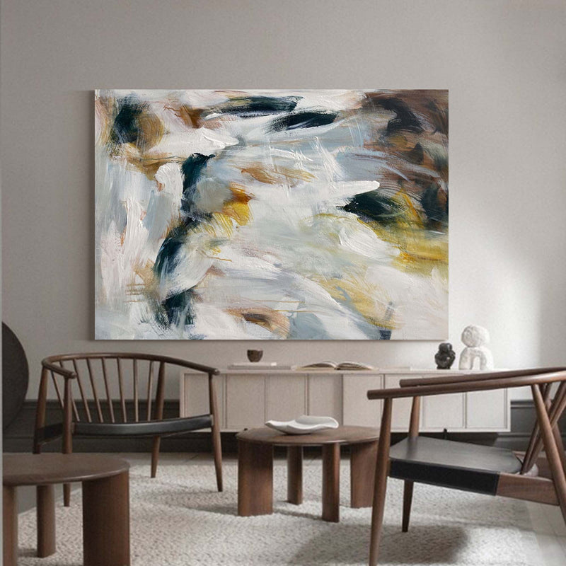 Modern Grey White Abstract Painting Minimalist Painting Large Horizontal Wall Art For Sale