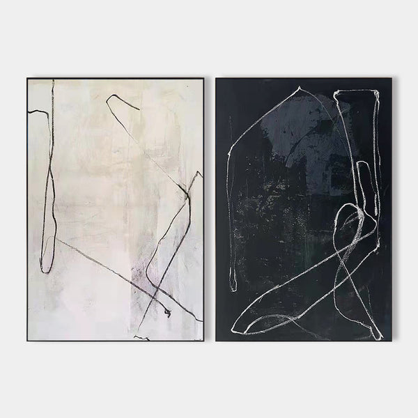 Modern Black And White Abstract Wall Art Set Of 2 Minimalist Art Large Minimalist Wall Art