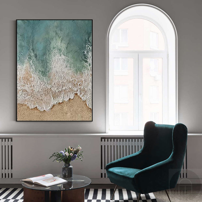 Large Blue Seascape Wall Art Contemporary Blue Coastal Canvas Art Ocean Wave Painting