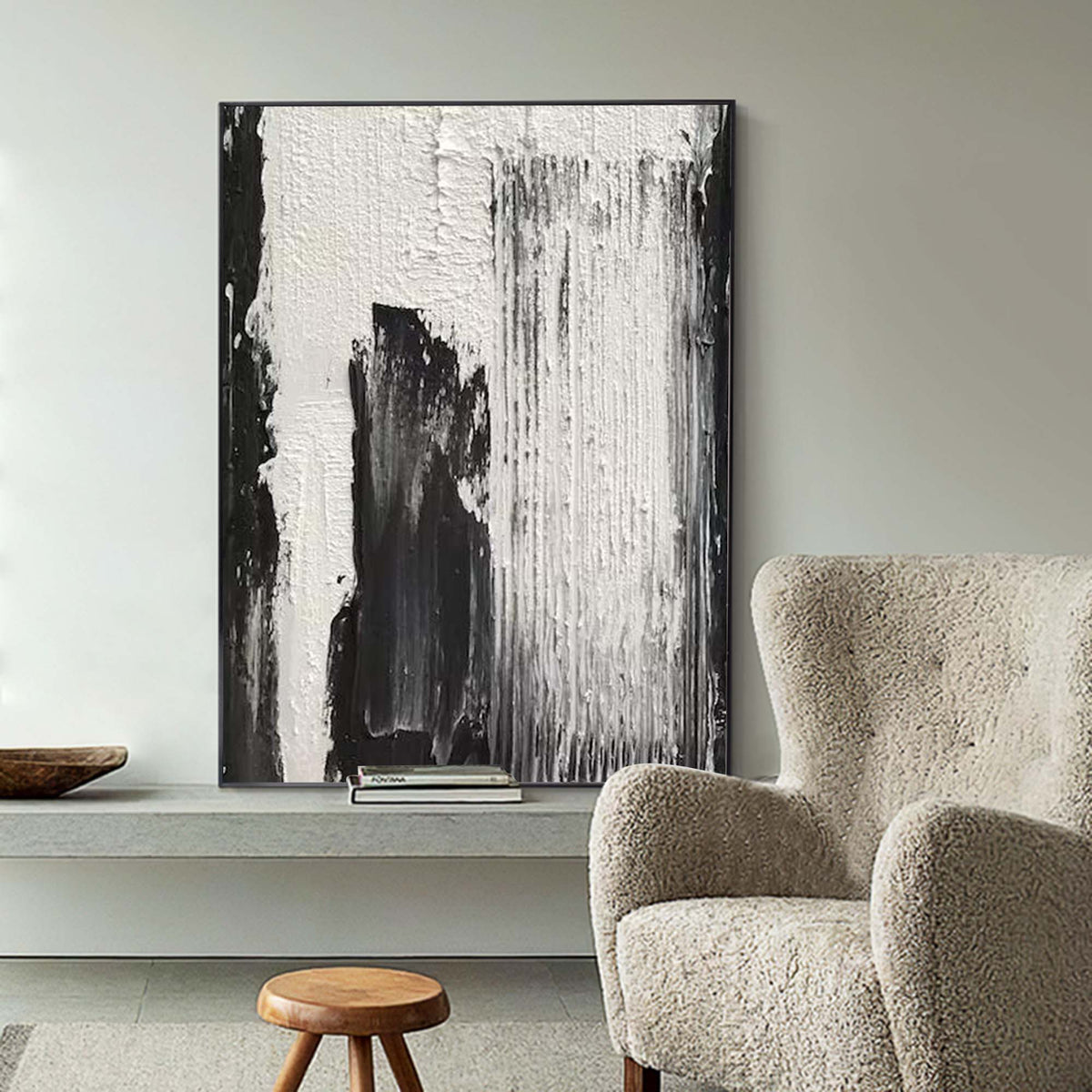  Black and white Abstract art Modern minimalist wall art Textured canvas Painting for sale