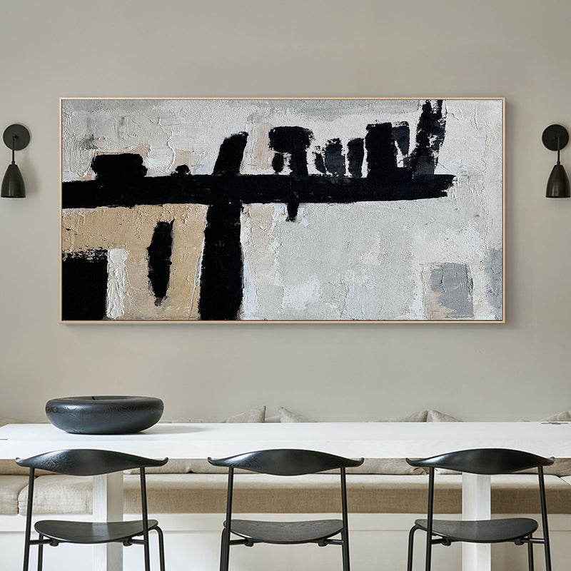 Modern Abstract Art Extra Large Black Beige Abstract Acrylc Painting, Interior Canvas Wall Art For Sale