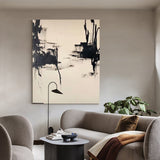 Contemporary Minimalist Art Painting Black And White Abstract Canvas Wall Art For Sale