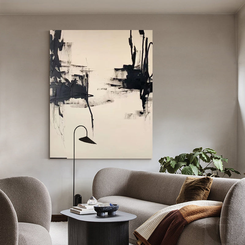 Contemporary Minimalist Art Painting Black And White Abstract Canvas Wall Art For Sale