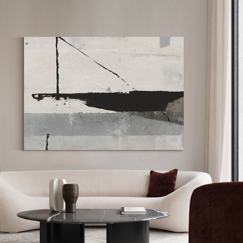 Wabi-sabi Grey Canvas Art, Large Abstract Acrylic Painting Modern Grey Abstract Wall Art For Sale