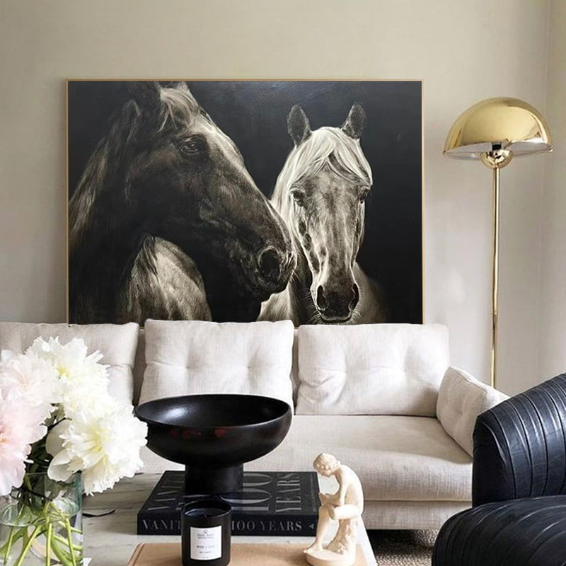 Large Running Horses Canvas Art Wild Horse Wall Art Black And White Horse Oil Painting For Sale