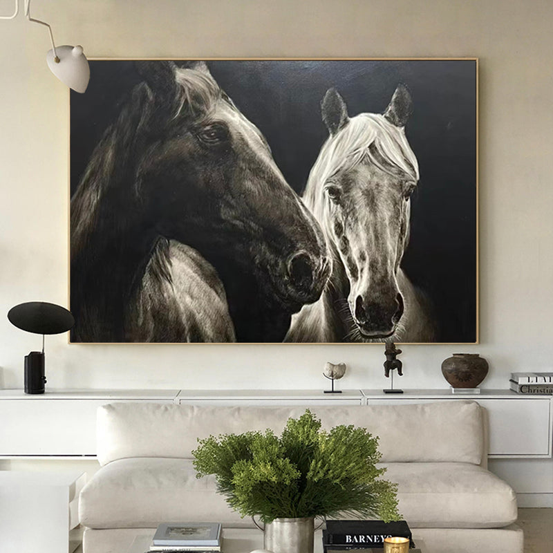 Large Running Horses Canvas Art Wild Horse Wall Art Black And White Horse Oil Painting For Sale