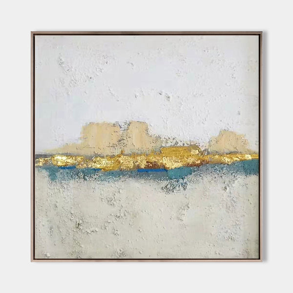 White And Gold Wall Art Square Modern Landscape Painting