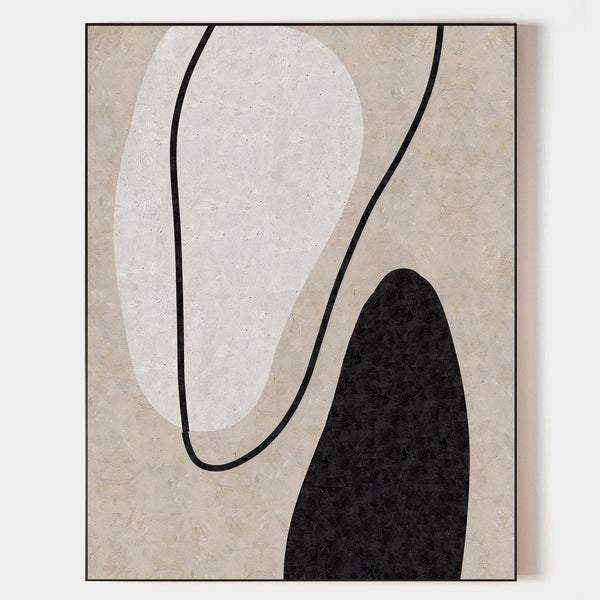 Minimalist Painting On Canvas Large Canvas Abstract Art Beige Black White Art