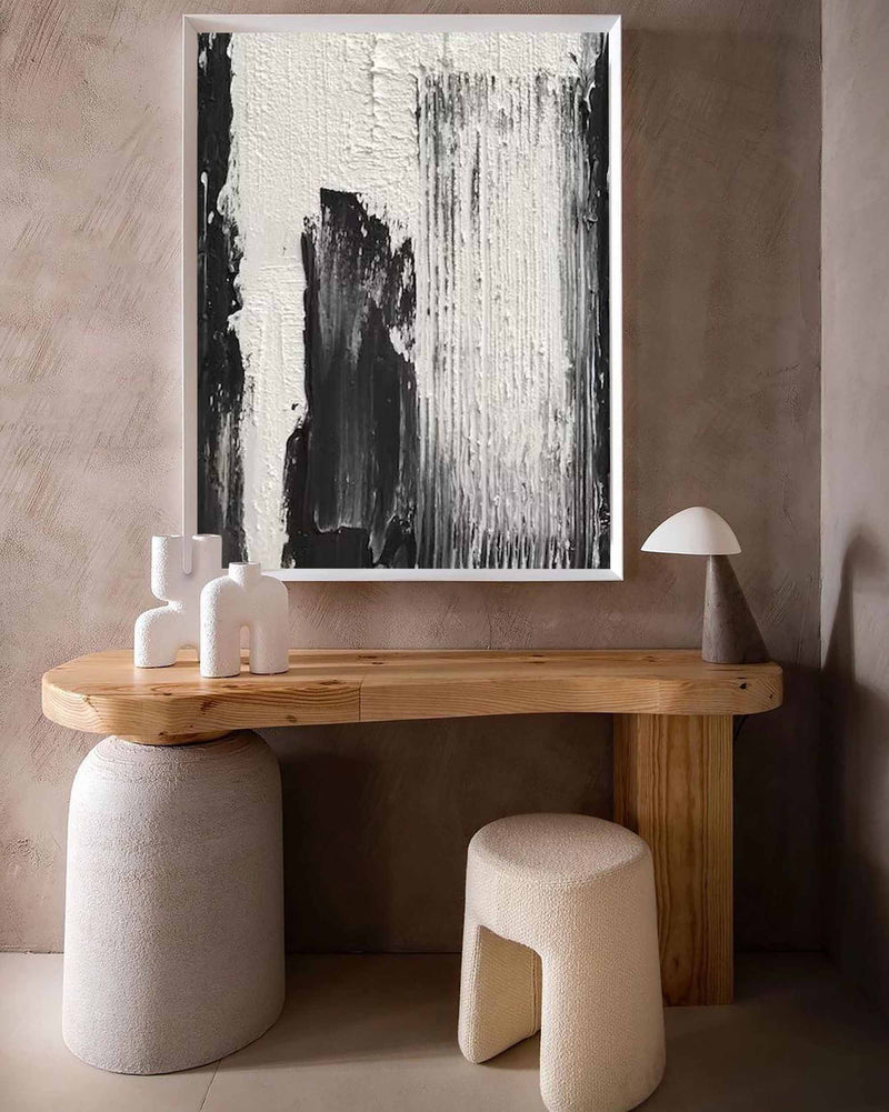  Black and white Abstract art Modern minimalist wall art Textured canvas Painting for sale