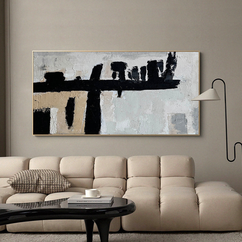 Modern Abstract Art Extra Large Black Beige Abstract Acrylc Painting ...