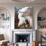 Modern Large White Horse Oil Painting Wild Horse Livingroom Canvas Wall Art For Sale
