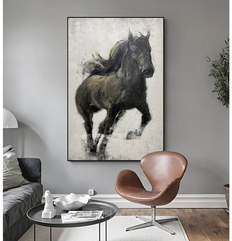 Large Modern Black Horse Painting Wall Art For Living Room Canvas Painting Horse Acrylic Painting