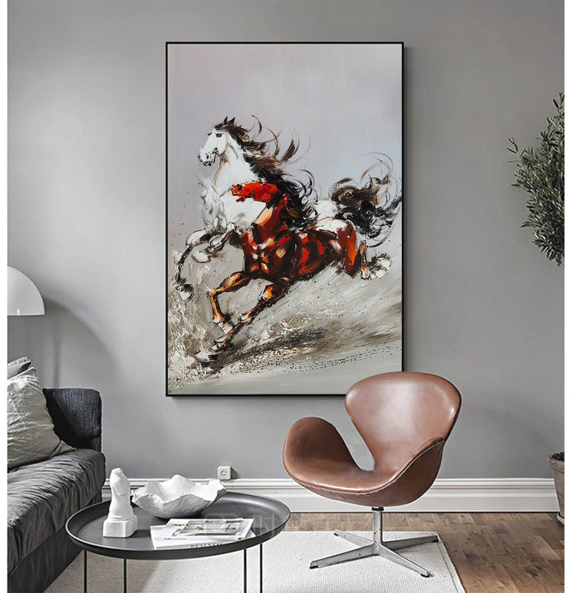 Rich Textured Running Horse Wall Art Modern Horse Textured Canvas Wall Art Horse Acrylic Painting For Sale