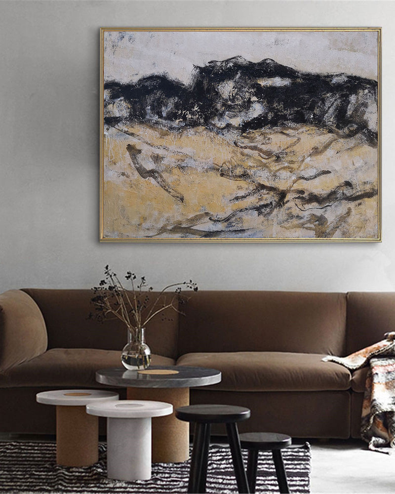 Black And Gold Wall Art Abstract Acrylic Art Canvas Painting For Living Room