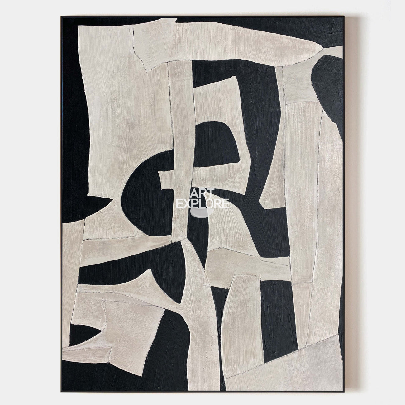 Black And White Canvas Painting Oversized Artwork Framed Minimalist Abstract Canvas Art For Livingroom