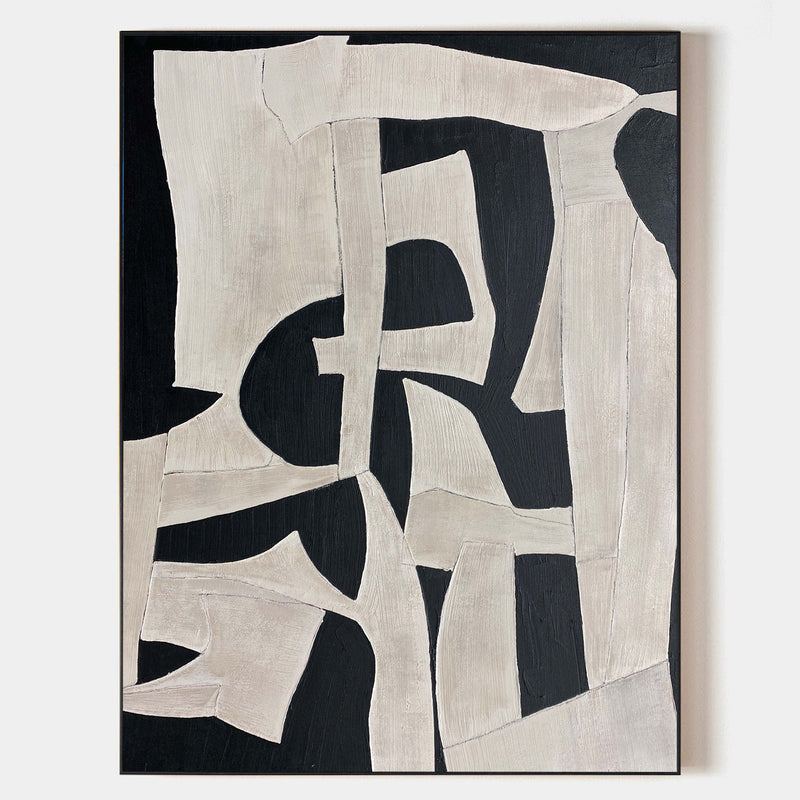 Black And White Canvas Painting Oversized Artwork Framed Minimalist Abstract Canvas Art For Livingroom