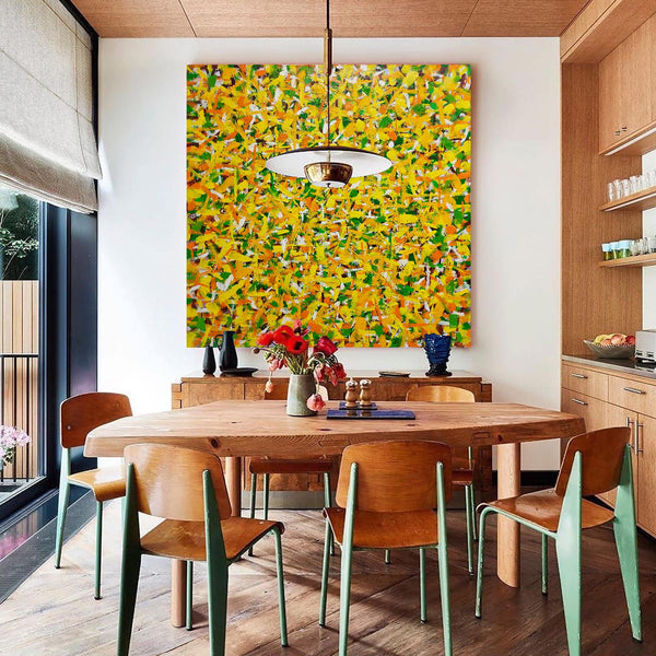47'' X 47'' Modern Yellow Large Wall Art Abstract Square Paintings Artwork In Stock For Sale