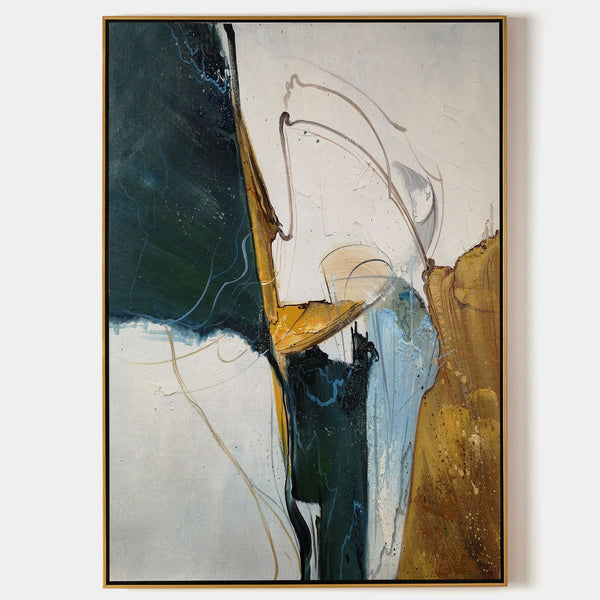 Green Wall Art Modern Green Gold Textured Painting Abstract Extra Large Oil Painting For Livingroom