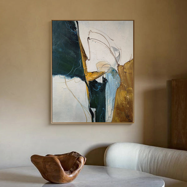 Green Wall Art Modern Green Gold Textured Painting Abstract Extra Large Oil Painting For Livingroom