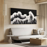 Large Black White Ocean Wave Abstract Painting Panoramic Wall Art Huge Canvas Art For Living Room