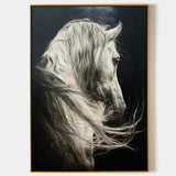 White Horse Oil Painting Extra Large Horse Wall Art Black and White Horse Painting For Sale
