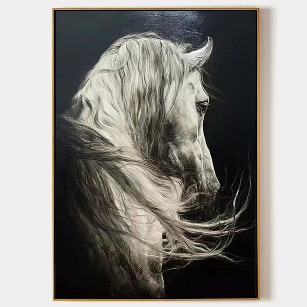 White Horse Oil Painting Extra Large Horse Wall Art Black and White Horse Painting For Sale