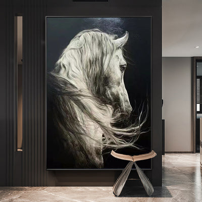Large White Horse Oil Painting Wild Horse Canvas Art Black and White Horse Painting For Sale