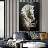 Large White Horse Oil Painting Wild Horse Canvas Art Black and White Horse Painting