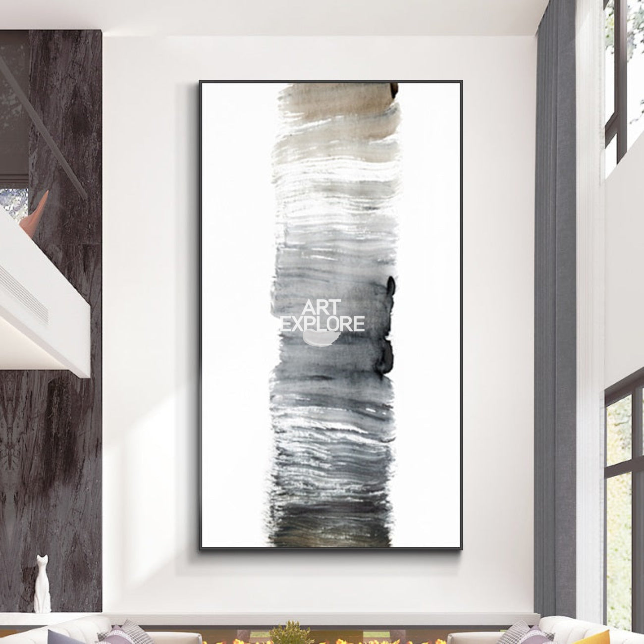 Modern Vertical Brush Line Painting | Minimalist Textured Art | ArtExplore