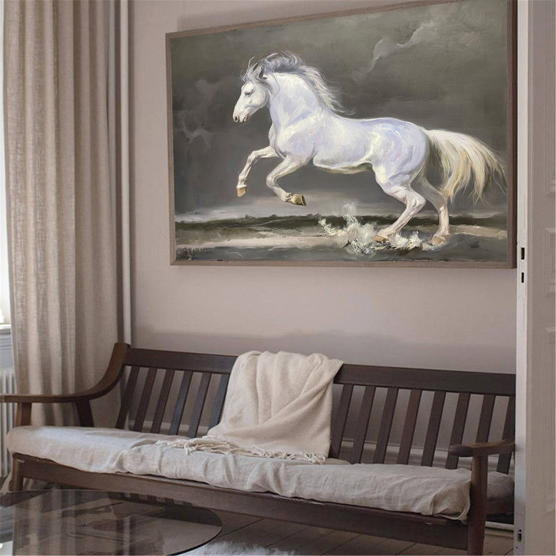 White Running Horses Canvas Wall Art Extra Large Wild Horse Canvas Art Moddern White Horse Painting