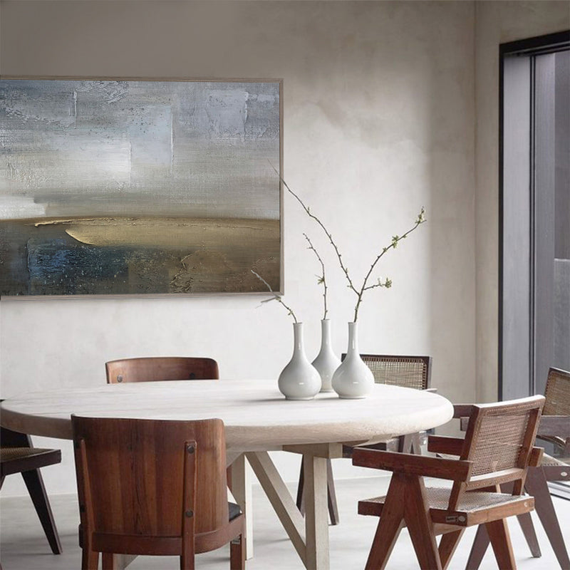 Dark Grey Textured Landscape Wall Art Modern Acrylic Paintings Canvas Artwork For Livingroom