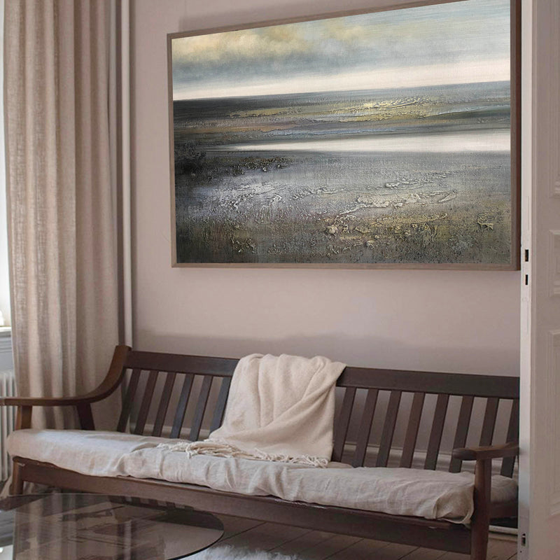 Grey Abstract Textured Landscape Wall Art Acrylic Paintings Livingroom Canvas Art For Sale