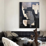 Black Beige Rich Textured Abstract Art Large Acrylic Painting Canvas Livingroom Artworks For Sale