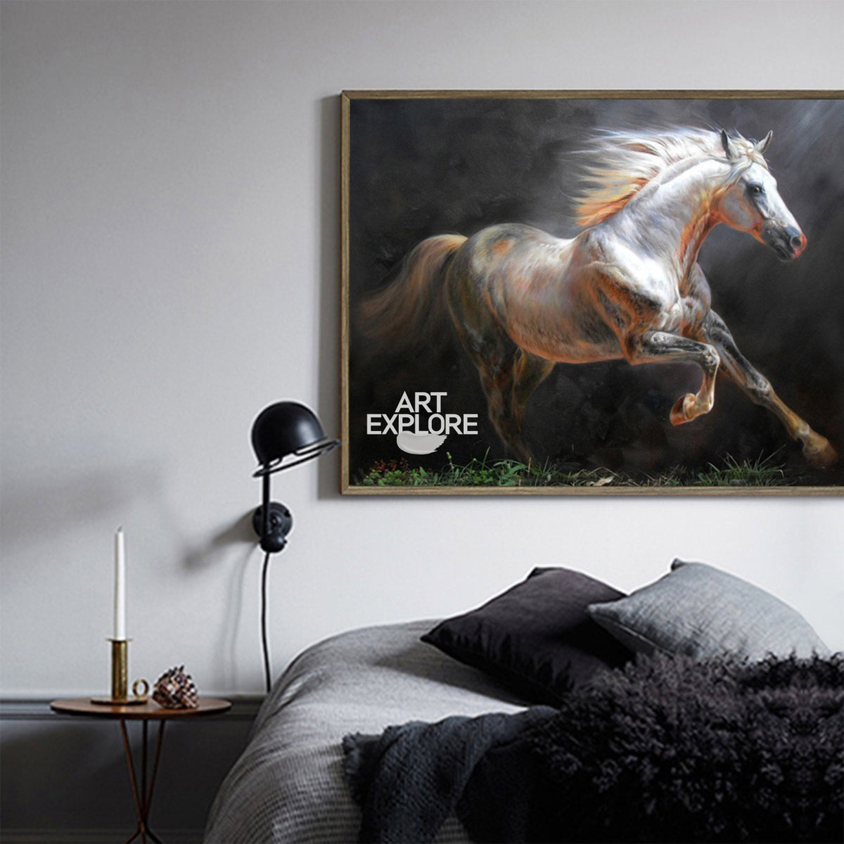 Modern Oil White Horse Painting Wild Horse Canvas Wall Art Large Horse Wall Art For Livingroom